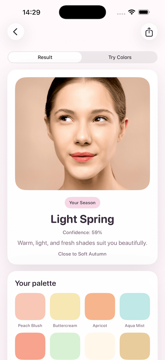 Undertone try colors screen